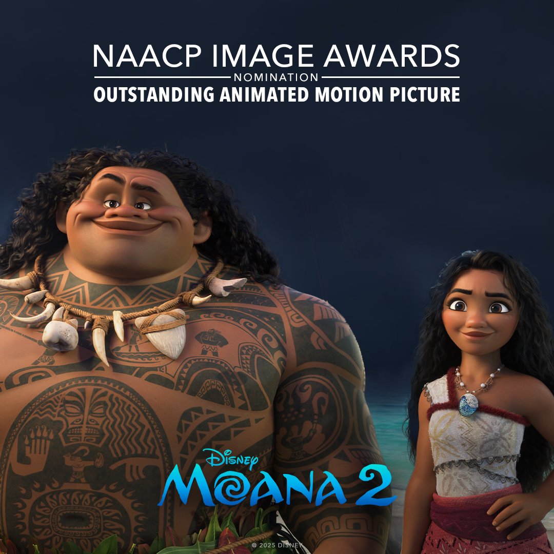 Disney Animation (@disneyanimation) on Twitter photo Congratulations to the cast and crew of Disney’s #Moana2 on their NAACP Image Awards nomination for Outstanding Animated Motion Picture. #NAACPImageAwards 🩵🌊 Congratulations to the cast and crew of Disney’s #Moana2 on their NAACP Image Awards nomination for Outstanding Animated Motion Picture. #NAACPImageAwards 🩵🌊