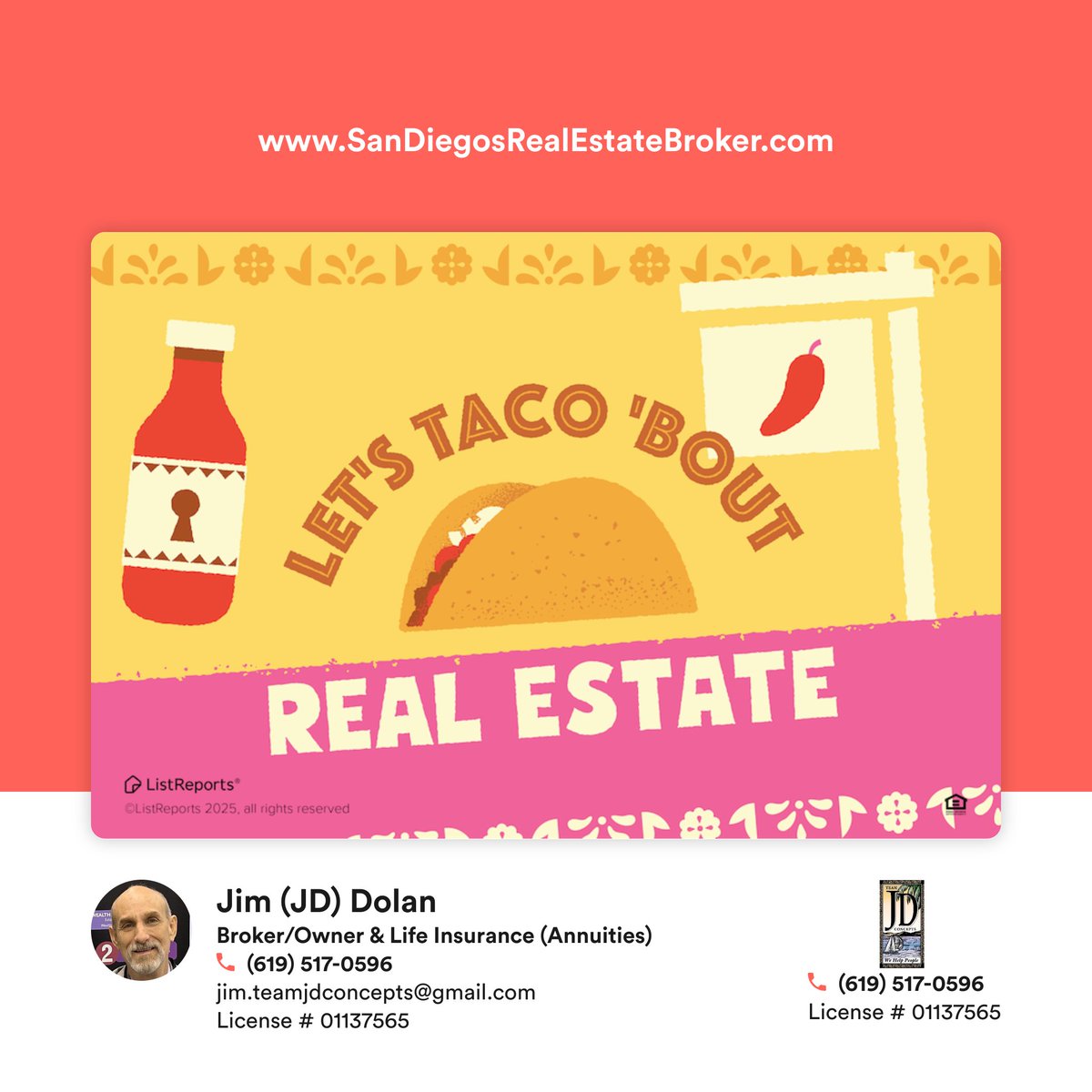 JDSellzSanDiego's tweet image. 🌮 Ready to taco ‘bout your dream home? Whether you’re looking for a cozy casa or a mansion that’s nacho average, I’m here to help! 🏡 Let’s chip away at your home search and find the perfect place for you to call home. #dreamhomehttps://lstrep.co/e_DNxs6Ca