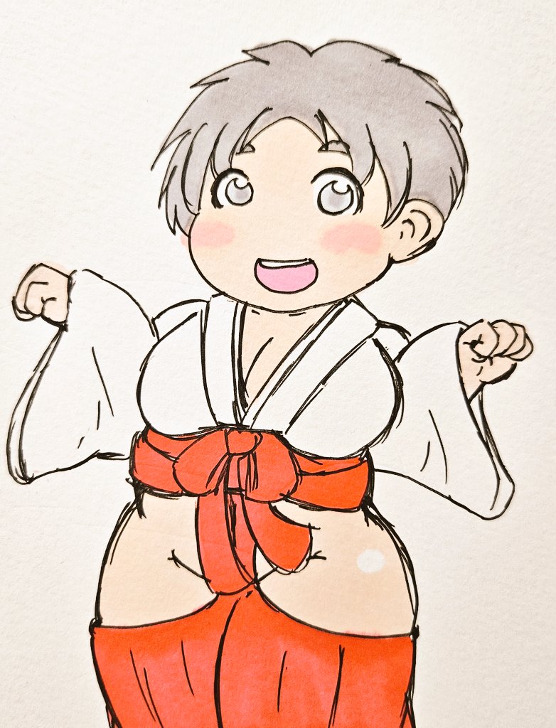 @dime_kancolle さんのオリキャラ、育ちゃんに危ない巫女服を着ていただきました! 