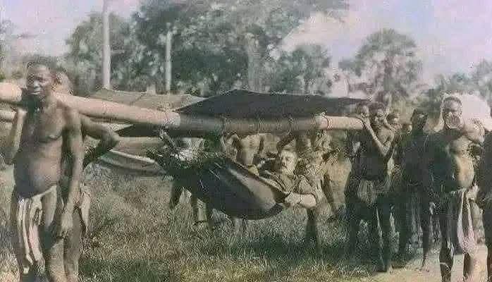 Lokoja men carrying Mungo Park in 1795 to show him RIVER NIGER so that he can discover it.