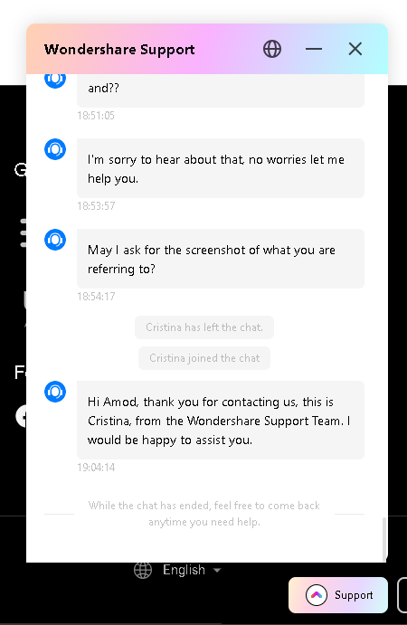 amodoke's tweet photo. @Wondershare your support needs fixing! There's no way to continue the chat. Help please?? On another note, support leaves the chat unresolved, and I am trapped in this cycle. https://t.co/9VBqFFBUuB