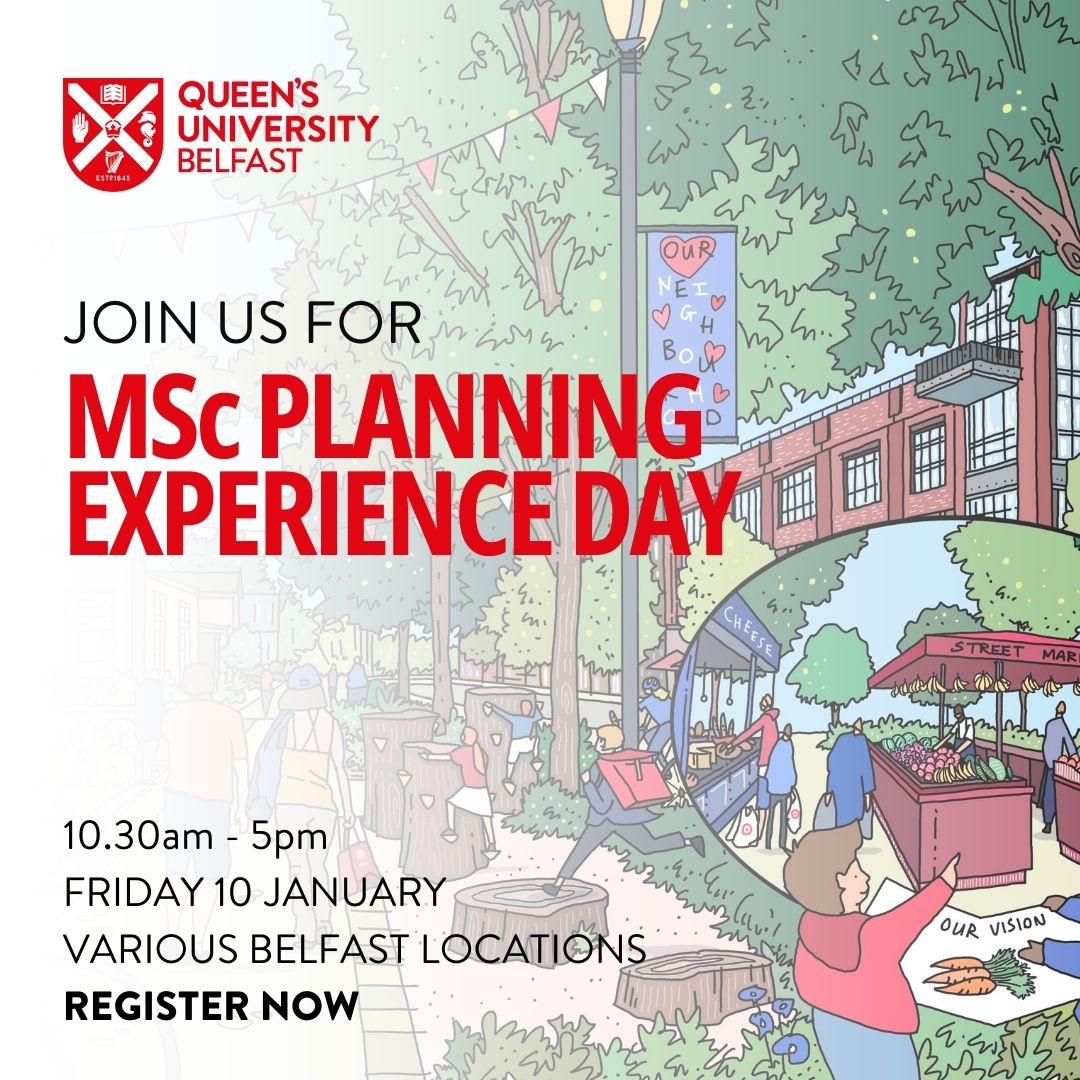 Join us this Friday 10th January for the MSc Planning Experience Day!
 
✅ You will meet with the Programme Director
✅ Hear from current students
✅ Explore projects across Belfast with recent graduates and employers

Sign up today ➡️ qub.ac.uk/home/campaign/…