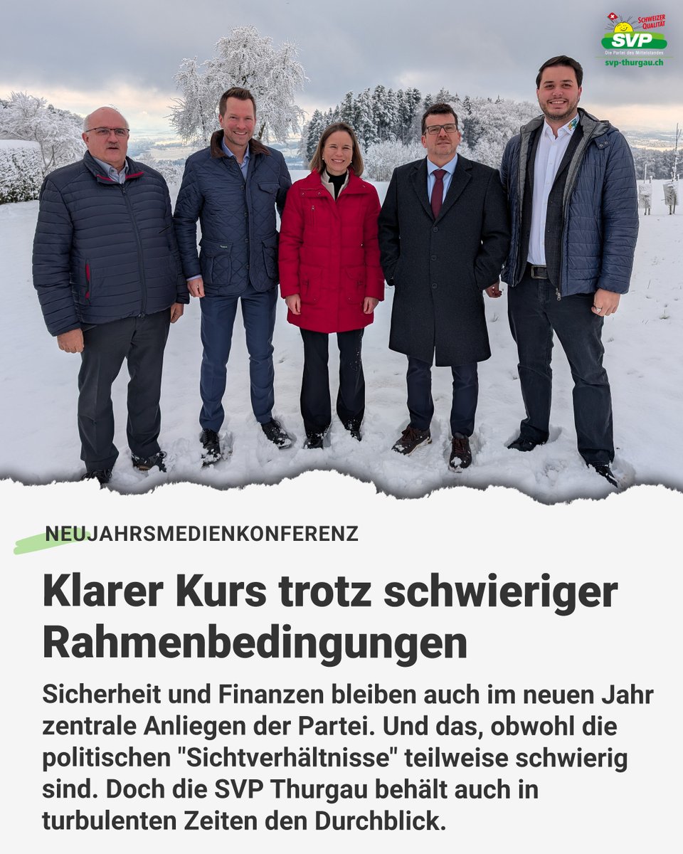 Traditionelle Neujahrsmedienkonferenz der SVP Thurgau: Sicherheit und Finanzen bleiben auch im neuen Jahr zentrale Anliegen der Partei.

svp-thurgau.ch/medienkonferen…