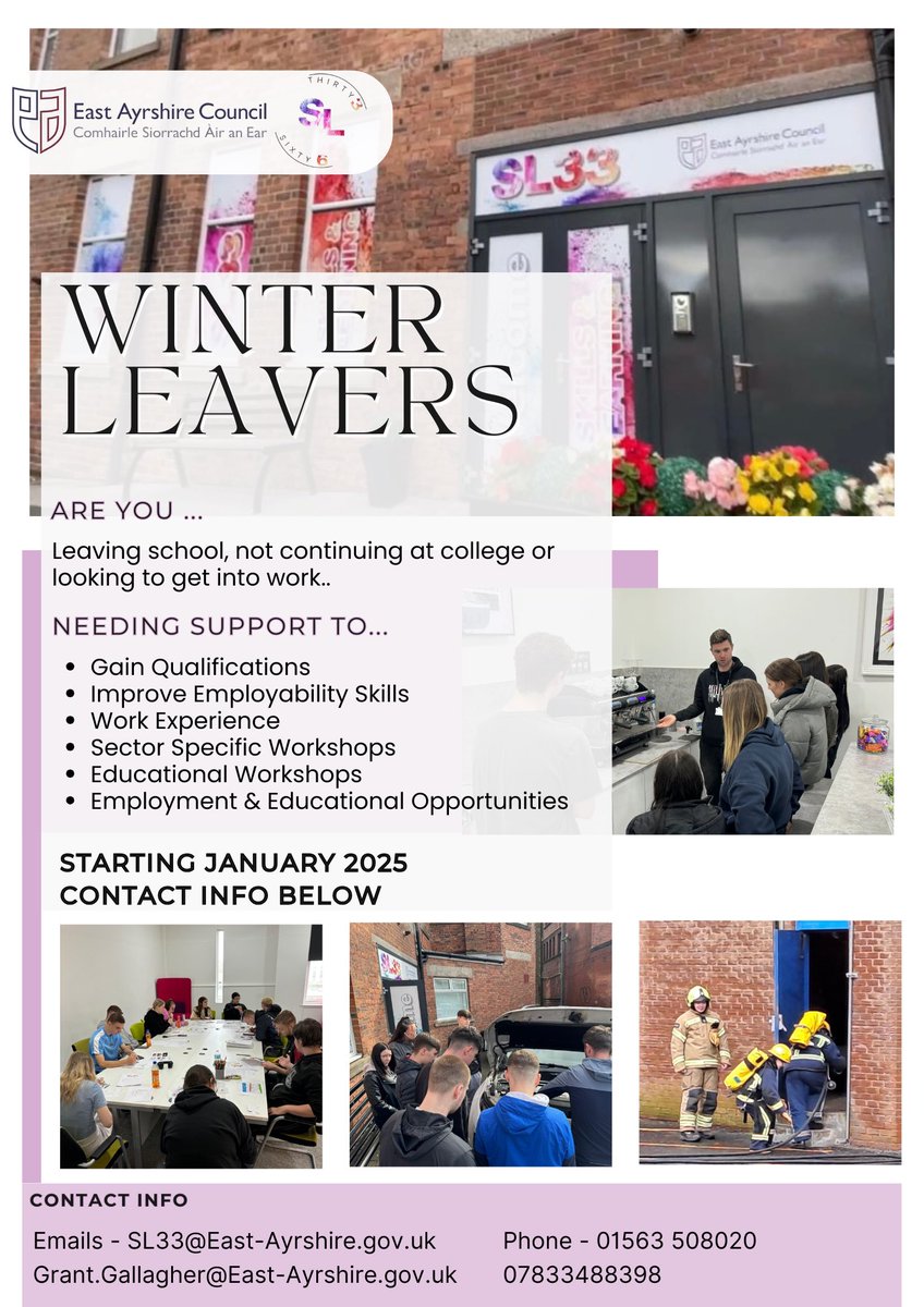 East Ayrshire Opps4All (@sl33eac) on Twitter photo Reminder to check out our Winter Leavers flyer π€©
Are you leaving school, not continuing at college or looking to get into workβ¦
Have a look at what we can support with below π
Email us at SL33@East-Ayrshire.gov.uk or Grant.Gallagher@East-Ayrshire.gov.uk Reminder to check out our Winter Leavers flyer π€©
Are you leaving school, not continuing at college or looking to get into workβ¦
Have a look at what we can support with below π
Email us at SL33@East-Ayrshire.gov.uk or Grant.Gallagher@East-Ayrshire.gov.uk