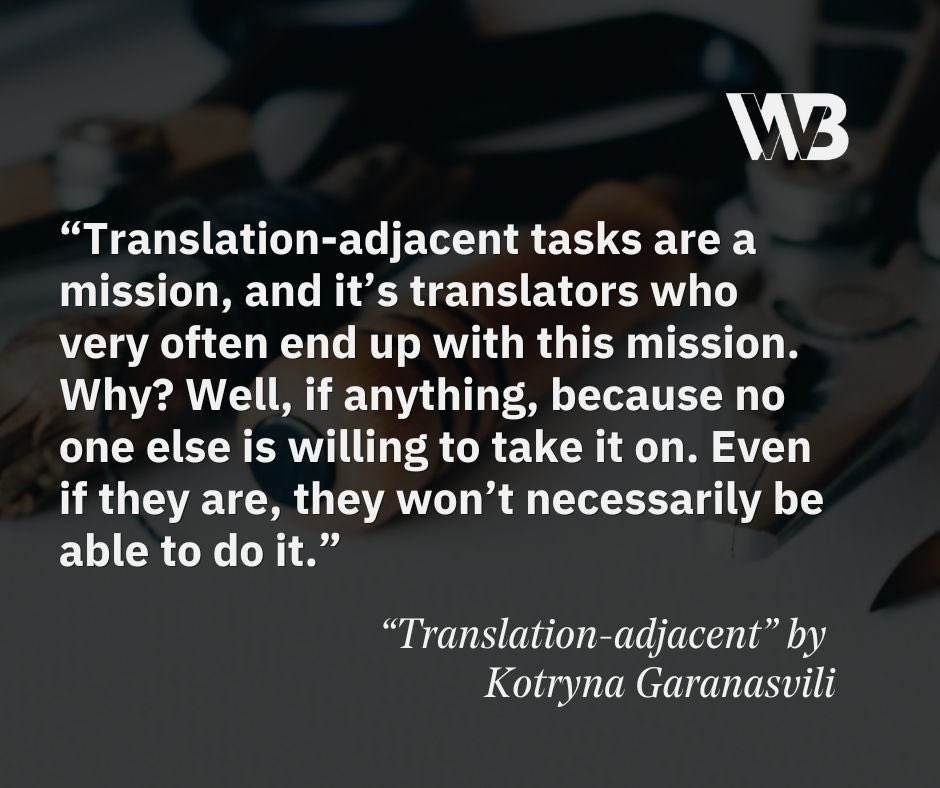 Kotryna Garanasvili (@kotryna_21) on Twitter photo Translators do so many things besides actually translating ✏️🛠️✂️ But do they receive enough recognition? My essay about translation-adjacent activities is out now with <a href="/wwborders/">WordsWithoutBorders</a>. Read it here: wordswithoutborders.org/read/article/2… Translators do so many things besides actually translating ✏️🛠️✂️ But do they receive enough recognition? My essay about translation-adjacent activities is out now with <a href="/wwborders/">WordsWithoutBorders</a>. Read it here: wordswithoutborders.org/read/article/2…