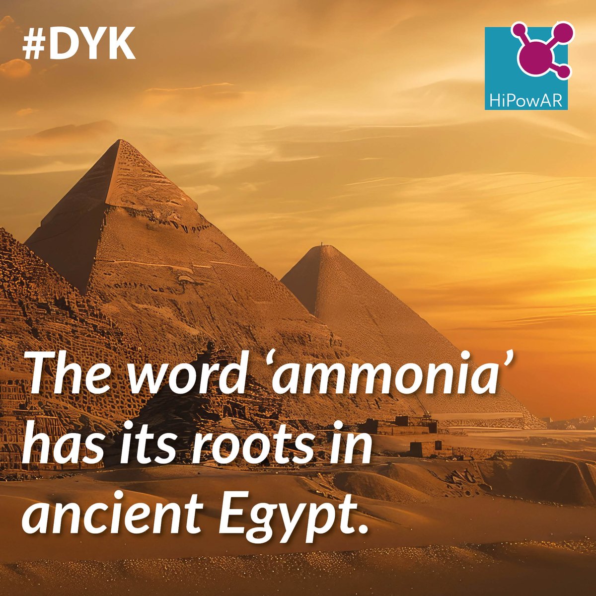 HiPowAR_EU's tweet photo. #DYK
The name 'ammonia' comes from the Egyptian deity Amun. Ancient Egyptians first distilled ammonia from camel  dung near the Temple of Amun in Libya, naming it after the god. Ammonia was used for cleaning, preservation, rituals, and agriculture. https://t.co/RV17xtZ2h8