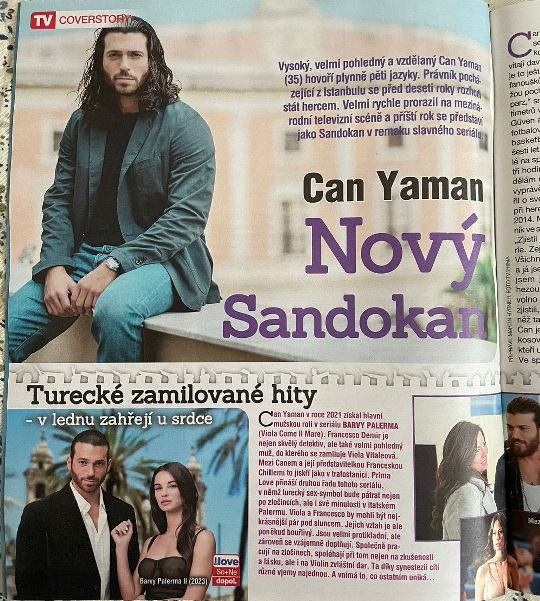 CanYamanCZ's tweet photo. TV mini magazín 🇨🇿

Konečně zase na titulce 😉
Informace,které fanoušci znají,ale je dobré si je připomenout😘 A trochu aktualizase.Sandokan dotočen a dlouhé vlasy? Ty už jsou zase pryč 🥺😉 

#CanYaman 
#CzechFansCanYaman https://t.co/wtWocbbubp