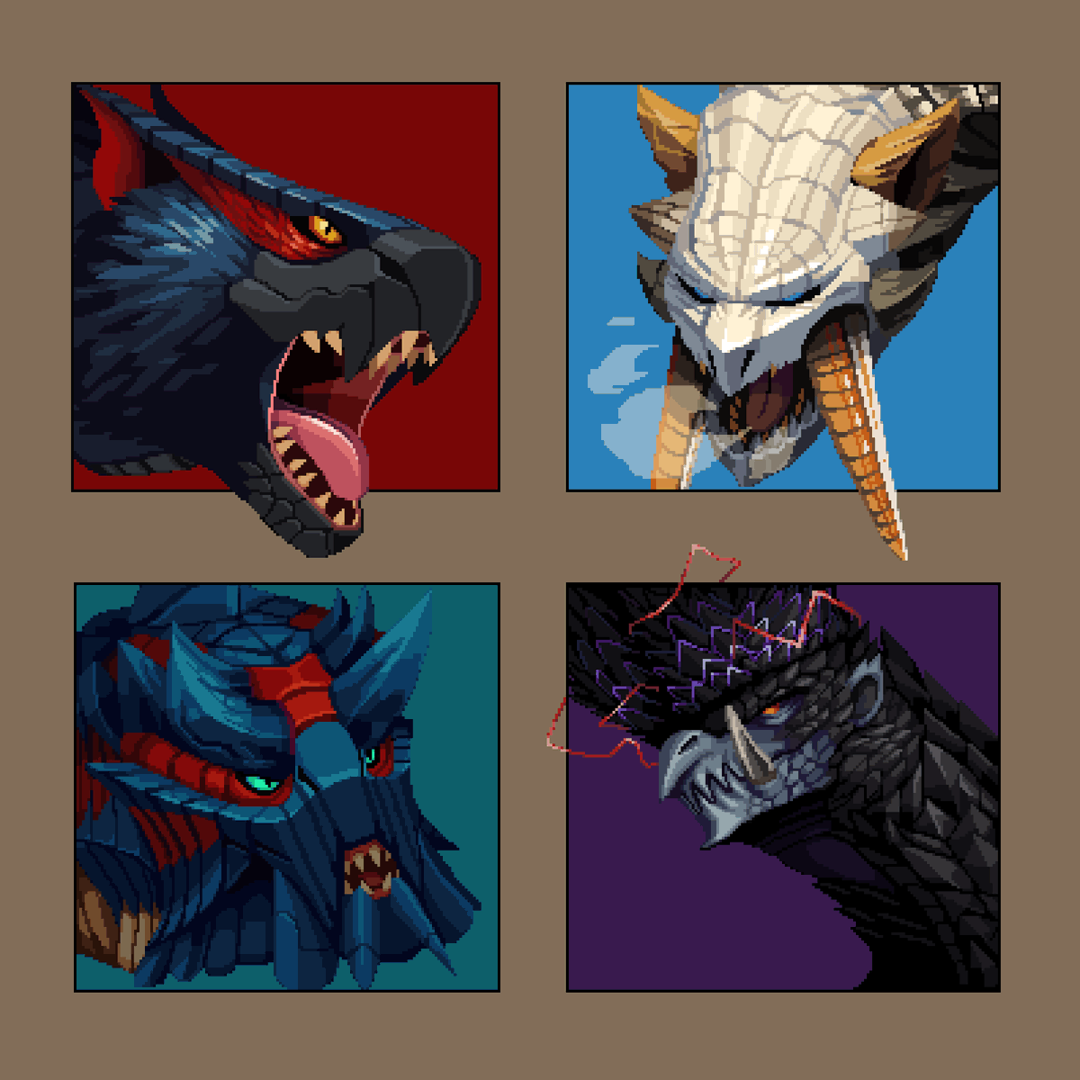 VadimTheNatilus's tweet image. some monster portraits #pixelart #ドット絵 #MonsterHunter