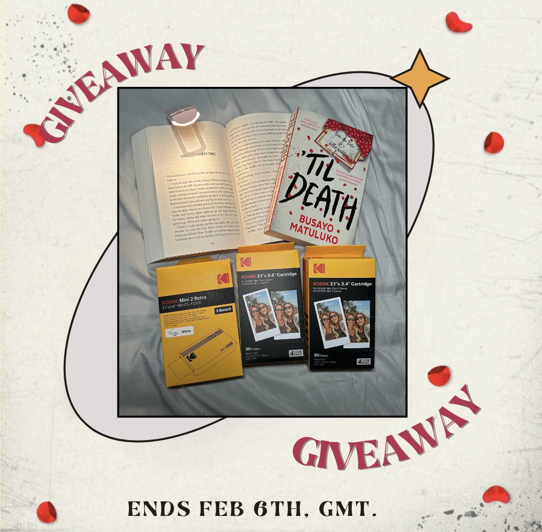 ‘TIL DEATH PRE-ORDER GIVEAWAY 👰🏾‍♀️🍾

What is a wedding without pictures? 👀

I’m giving away a Kodak Mini 2 Retro printer + 60 sheets, a book light + some exclusive TD goodies to one lucky winner! 📸

UK only, running on Instagram &amp; TikTok. 

Entry below, retweet to share!