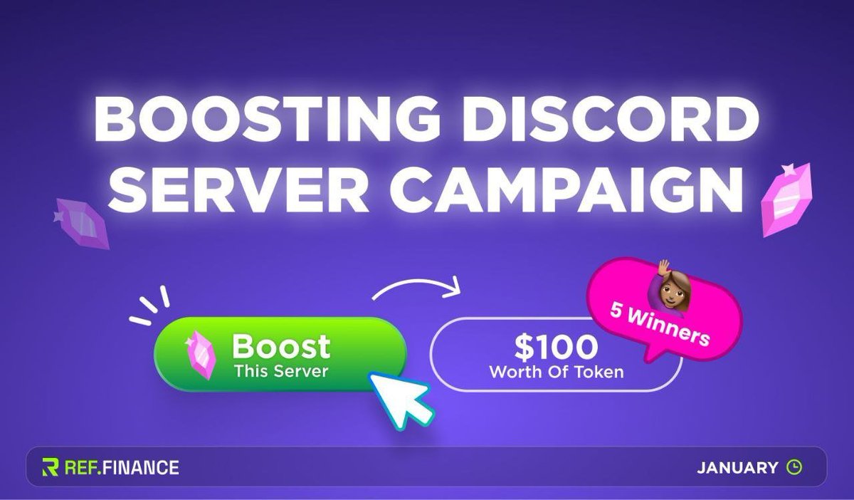 rhea_finance's tweet image. ❗️Keeping the $NEAR MEME hype steady❗️

🔥$100 total of REF-listed MEME tokens → 5 winners
🔥Campaign period: 7th Jan → 3rd Feb 2025

1️⃣ Join @finance_ref Discord
2️⃣ Click &quot;Boost this Server&quot; &amp;amp; receive a purple badge, aka the role of &apos;SERVER BOOSTER&apos;
3️⃣ A raffle within all…