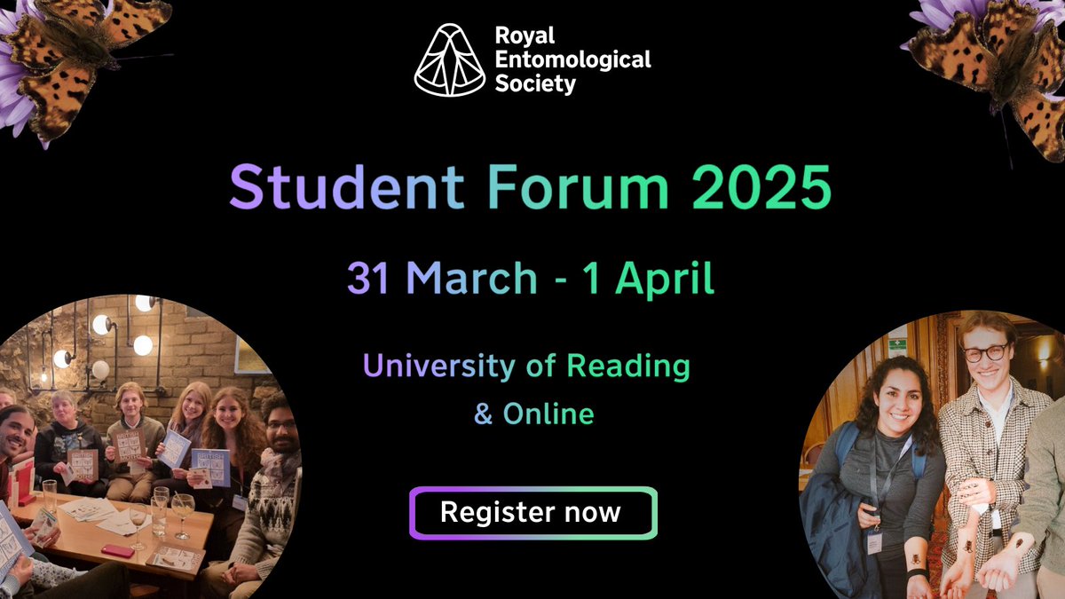 We are delighted to announce details of our 2025 Student Forum 🦋

This two-day hybrid event is aimed at undergraduate &amp; postgraduate students studying insects, held on 31 March – 1 April at <a href="/UniofReading/">Uni of Reading</a>.

Register 🔽
royensoc.co.uk/event/student-…

#SF25 <a href="/ReadingBioSci/">UoR BioSci</a> <a href="/UniRdg_Ento/">Reading Entomology</a>