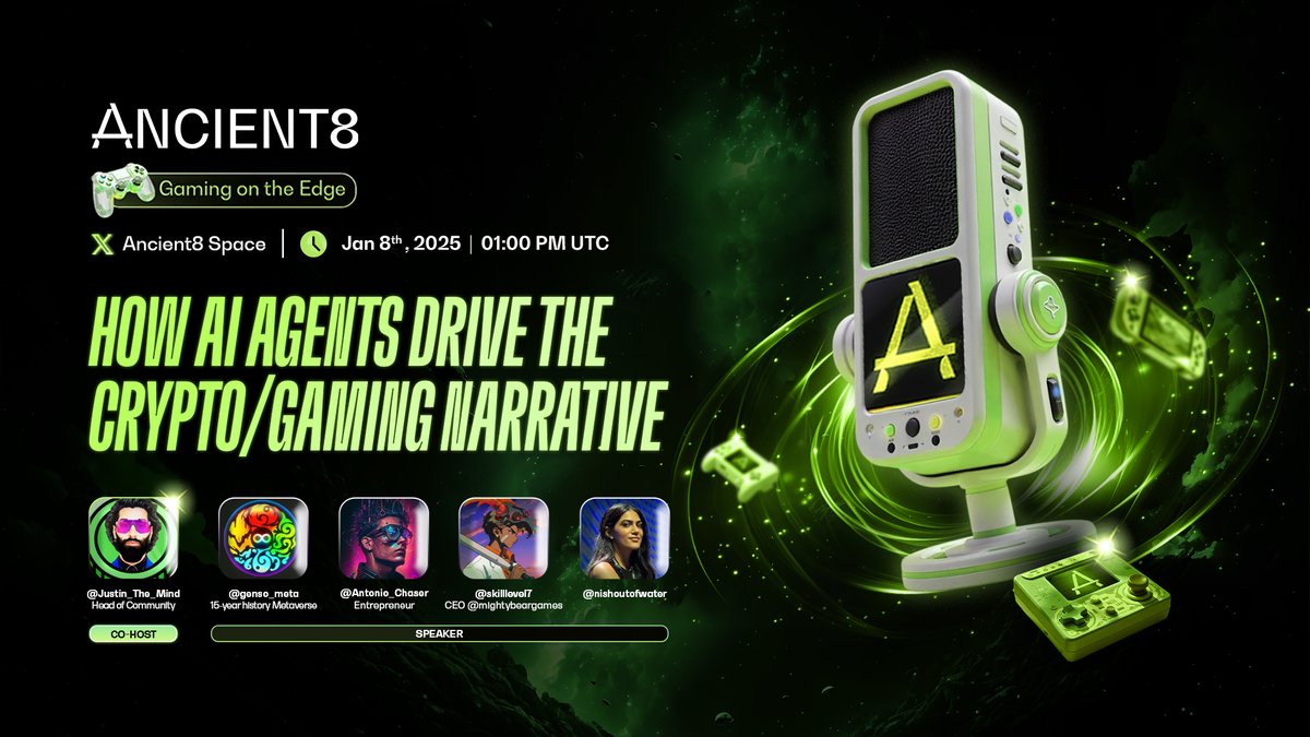 🤖Ancient8 Space: How AI Agents Drive the Crypto/Gaming Narrative Dive into  the next era of gaming and crypto as we explore AI-driven agents  revolutionizing interactive experiences. This week, discover how these AI