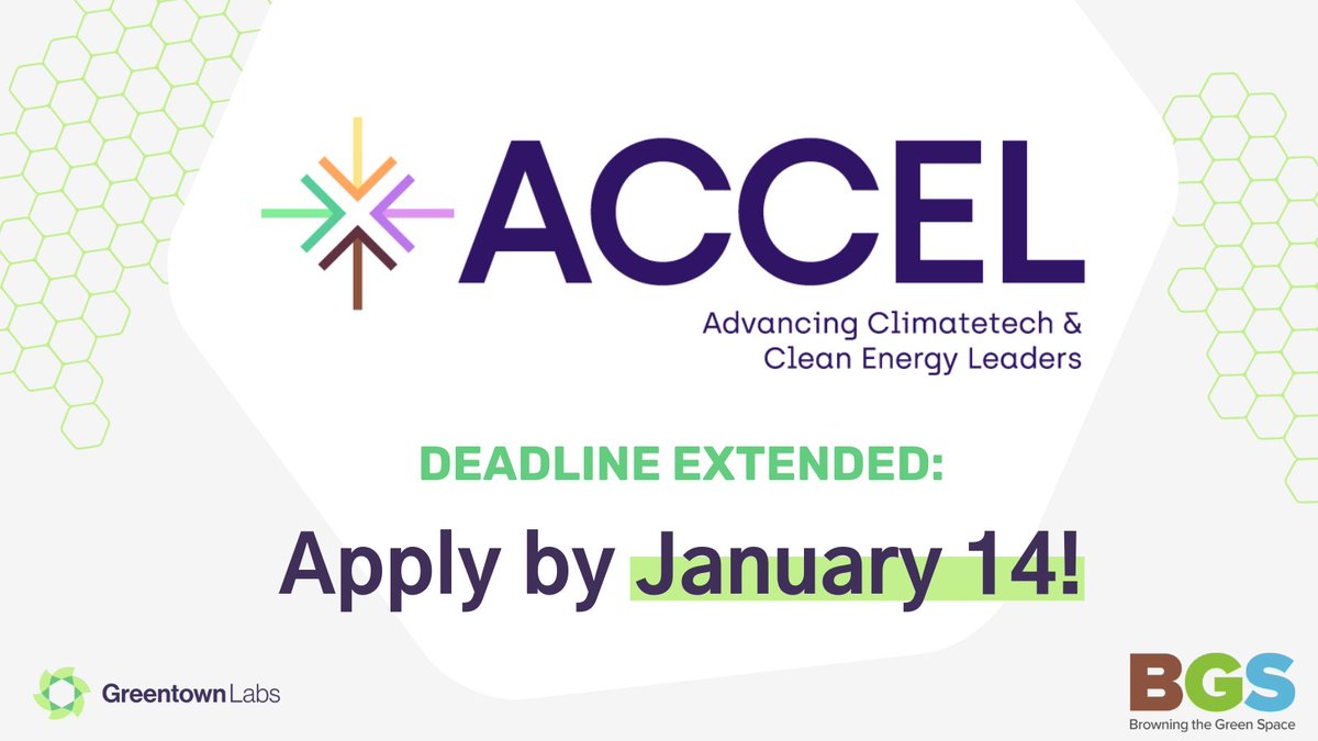 Greentown Labs (@greentownlabs) on Twitter photo DEADLINE EXTENDED: BIPOC-led startups now have until Jan. 14 to apply for Year 3 of #ACCEL! This program with <a href="/BGSMatters/">Browning the Green Space</a> provides BIPOC-led startups with the funding, networking connections, resources, and opportunities they need to thrive—learn more: greentownlabs.com/accel/ DEADLINE EXTENDED: BIPOC-led startups now have until Jan. 14 to apply for Year 3 of #ACCEL! This program with <a href="/BGSMatters/">Browning the Green Space</a> provides BIPOC-led startups with the funding, networking connections, resources, and opportunities they need to thrive—learn more: greentownlabs.com/accel/