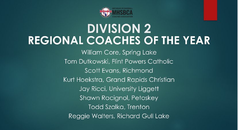 MHSBCA1's tweet photo. Congratulations to our 2024 Regional Coaches of the Year! We are looking forward to honoring these coaches Friday at 11:30 on the Main Stage at the 2025 MHSBCA Convention! https://t.co/s6em3vtmzF