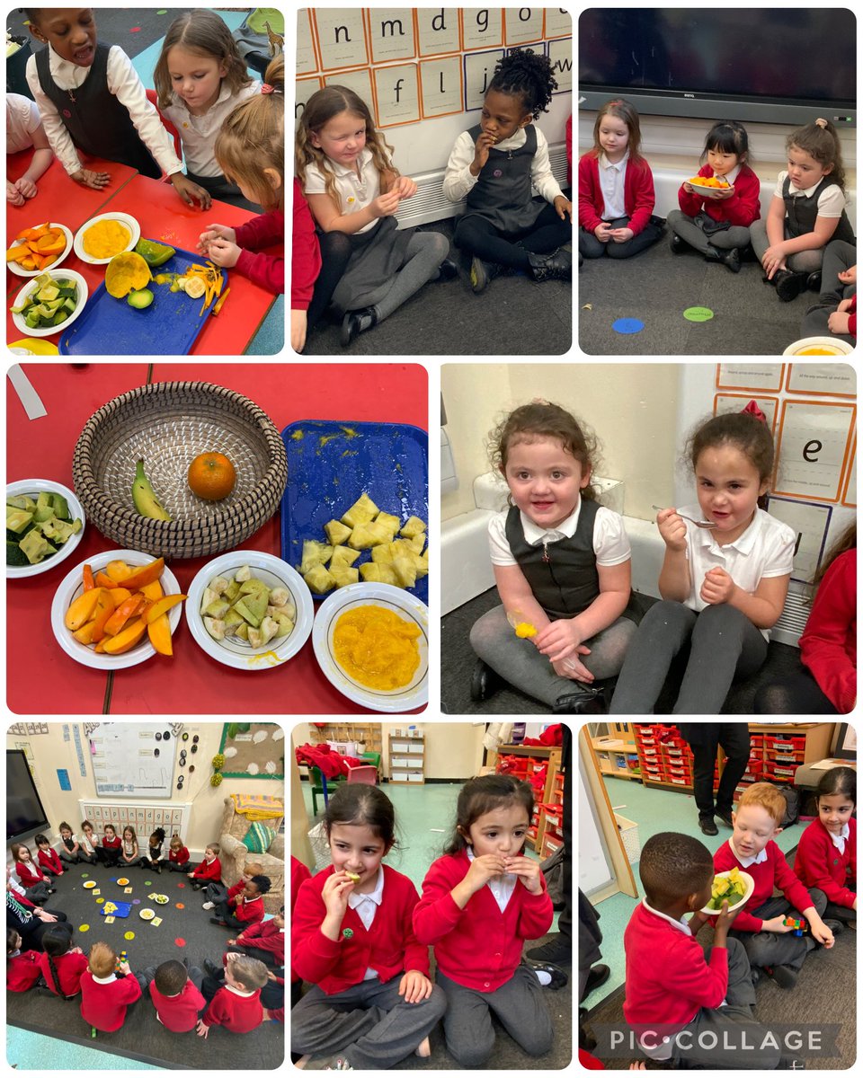 StJohnRadcliffe's tweet image. Reception class have been describing and tasting different fruits from the story &apos;Handa&apos;s Suprise&apos;. We tried pineapple, guava, passion fruit, mango and avocado. Some fruits were more favoured than others 🫢.