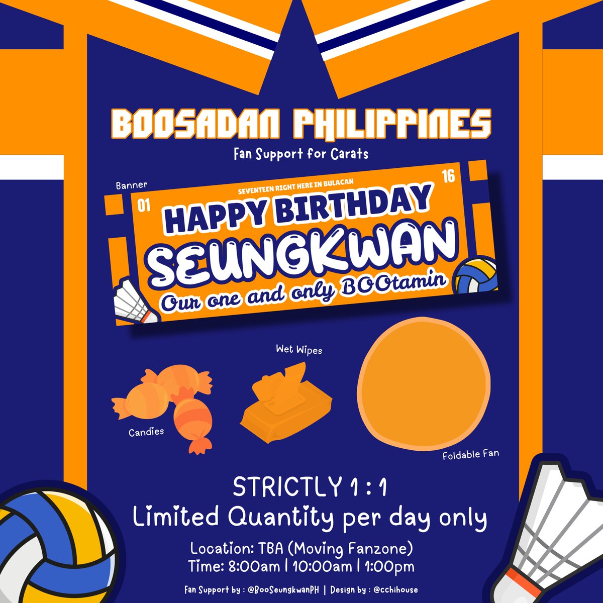 BooSeungkwanPH's tweet photo. Power up for our one and only BOOtamin! 🏐🏸🍊

A Boo Seungkwan Birthday Fan Support by Boosadan Philippines

🧡 Strictly 1:1
🧡 Loc: TBA (Moving Fanzone)
🧡 RT and Like to claim
🧡 Limited Quantity for both days

See you, Carats!

#SEVENTEEN_RIGHT_HERE_IN_BULACAN https://t.co/AxeYfbxn8H