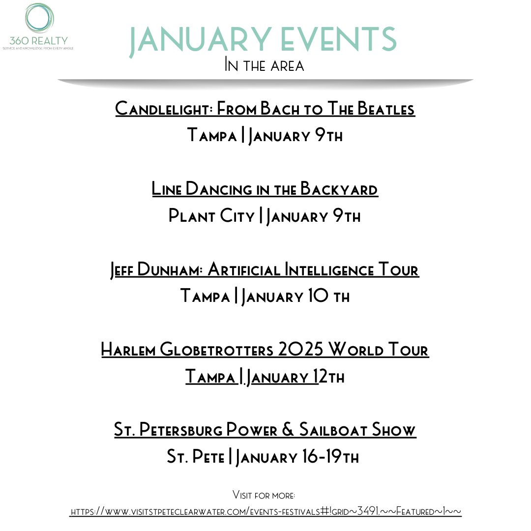 360RealtyTampa's tweet photo. 📅✨ Mark your calendars, Tampa! It’s time for the 360 Realty Monthly Events Post! Your ultimate guide to all the exciting happenings this month—from local festivals and foodie hotspots to art shows and family-friendly fun. 🎨🍴 Check out more events at https://t.co/8Y6tDUjOeA 🌟 https://t.co/zyvverIEZy