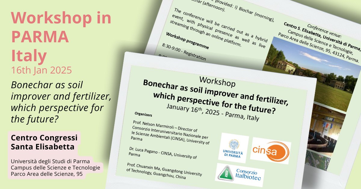 meat_ico's tweet photo. Giovedì 16 gennaio 2025, presso il Centro Congressi Santa Elisabetta dell'@unipr ,si terrà il workshop "Bonechar as soil improver and fertilizer, which perspective for the future?"
In collaborazione con Italbiotec, CINSA e @unipr Evento in presenza ma disponibile anche online! https://t.co/J2p7Cp9egl