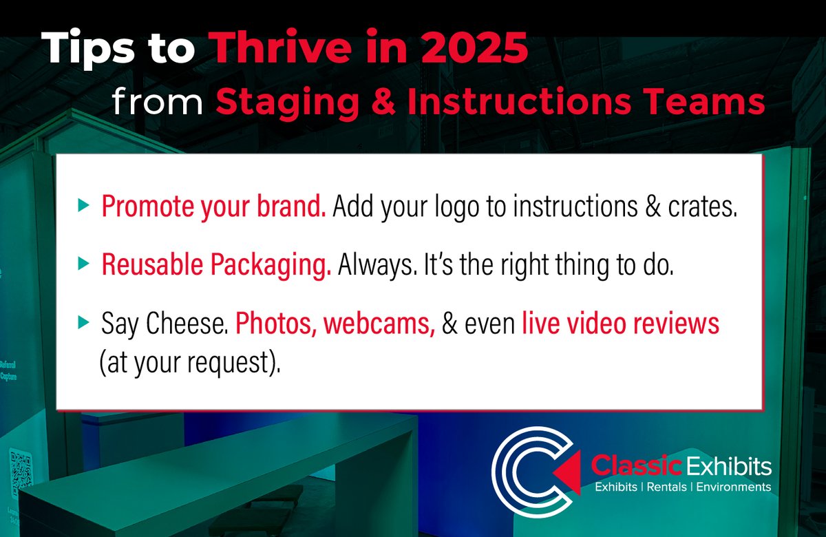 Adding value to your #exhibit project happens at every stage. Like branded setups &amp; crates, durable reusable packaging, &amp; full visibility into the build, staging, &amp; packaging process.

Save the mystery for television shows. In our reveals, the "killer booth" is never a surprise.