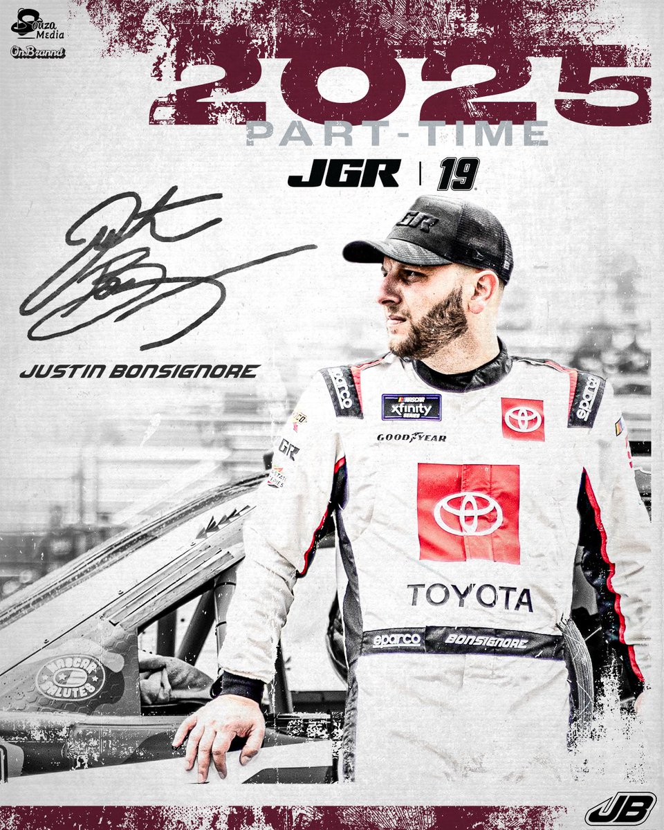 👀 Souza Media client <a href="/JBonsignore/">Justin Bonsignore</a> is joining <a href="/JoeGibbsRacing/">Joe Gibbs Racing</a> for five <a href="/NASCAR_Xfinity/">NASCAR Xfinity</a> Series events in 2025.

The four-time NASCAR Whelen Modified Tour champion will drive the No. 19 Toyota GR Supra.