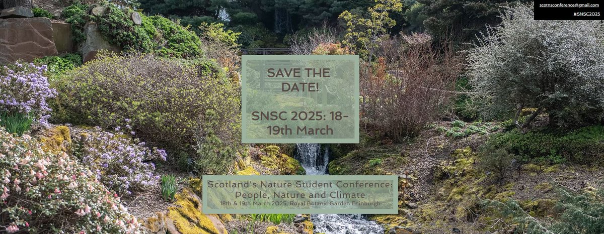 Scotland's Nature Student Conference 2025 (@snsc2025) on Twitter photo SAVE THE DATE: Scotland’s Nature Student Conference 2025 - 'People, Nature and Climate' on 18th & 19th March at RBGE! Coming soon: Visit snsconference.wixsite.com/2025 for information on registering.
<a href="/NatureScot/">NatureScot</a>
<a href="/TheBotanics/">Royal Botanic Garden Edinburgh</a>
<a href="/EdinburghUni/">The University of Edinburgh</a> SAVE THE DATE: Scotland’s Nature Student Conference 2025 - 'People, Nature and Climate' on 18th & 19th March at RBGE! Coming soon: Visit snsconference.wixsite.com/2025 for information on registering.
<a href="/NatureScot/">NatureScot</a>
<a href="/TheBotanics/">Royal Botanic Garden Edinburgh</a>
<a href="/EdinburghUni/">The University of Edinburgh</a>