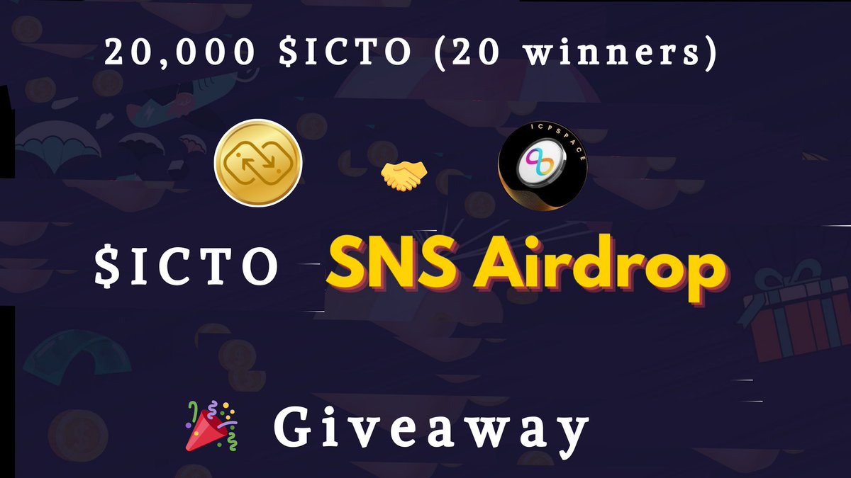 💫 Celebrating #SNS Sale with #ICTO with Giveaway to our Community👥

🏆20,000 $ICTO (20 winners)

To Enter:
📍Follow <a href="/Icpspace/">Icpspace🎙️</a> &amp; <a href="/icto_app/">ICTO ∞</a>
📍Like, RT Tag Frens 💑
📍Comment Your PID
📍 Join Sale :nns.ic0.app/project/?proje…

#Giveaways #ICP #Airdrop #Airdrops #Giveaway $ICP #SNS