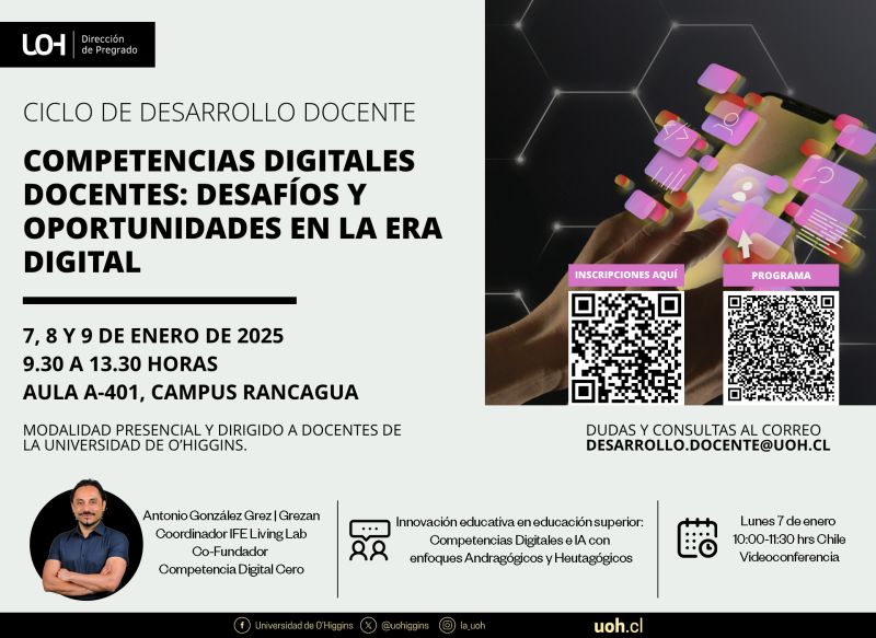 ¡Gracias a la <a href="/uohiggins/">Universidad de O'Higgins</a> por la invitación! Fue un honor participar en el ciclo sobre competencias digitales e IA para la educación superior. 🚀🙌🏼 #EducaciónDigital
grezan.cl