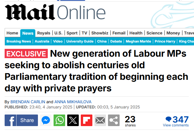 Humanists_UK's tweet photo. Although the Daily Mail has tried to put a negative spin on this, it's great to hear that many MPs are keen to replace the archaic system of using Christian prayers to reserve limited seating in the House of Commons. We wrote to MPs about this shortly before Christmas 🧵 https://t.co/dhcb7Sbr38