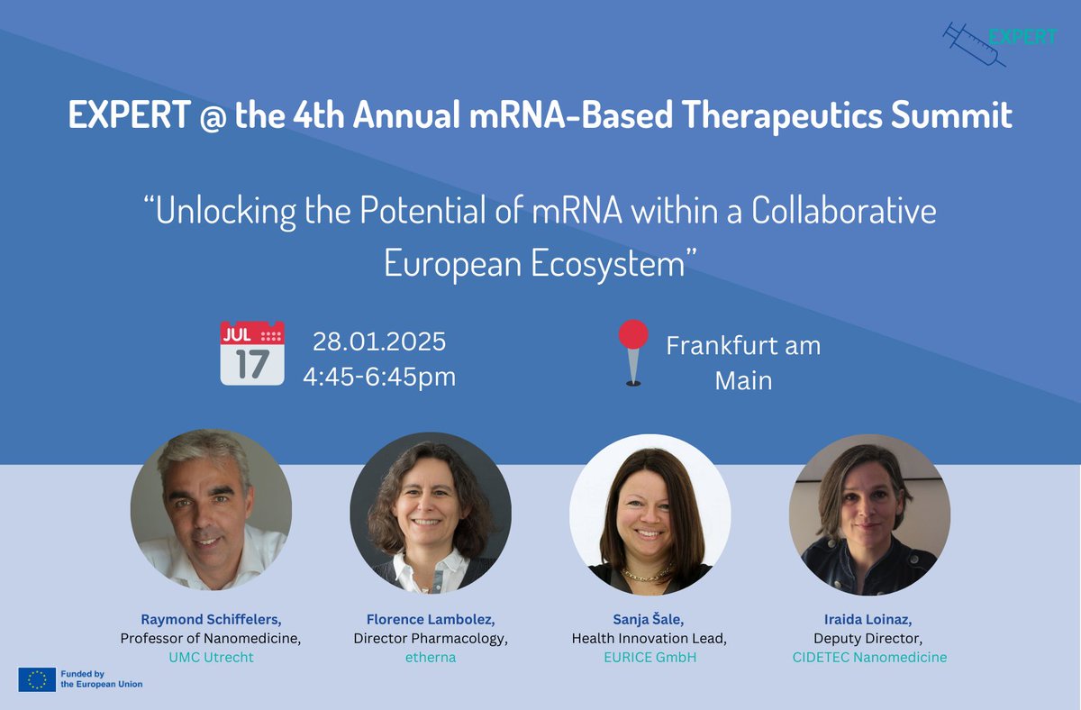 🚨 The free #EXPERT workshop is just 3 weeks away! 

We're thrilled to announce Iraida Loinaz from <a href="/CIDETEC_/">CIDETEC</a> has joined our illustrious lineup! Stay tuned for more speaker details soon. 

Register now 👉 expert-project.eu/workshop-regis…

#mRNA #Nanomedicine #EUresearch
