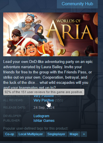 We now have reached the 150+ reviews on Steam, and 92% are positive 🤯

Thank you 🥰

(Reminder that the Nintendo Switch version comes out on January 23rd 👀)