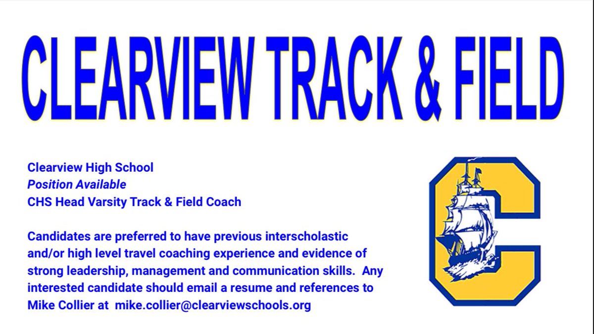 Clearview Softball (@cviewsoftball1) on Twitter photo Clearview High School Track and Field is looking for a new head Varsity Coach!
<a href="/WOBLWDLWSPORTS/">Lorain County Sports Network</a> @AM930FM1003WEOL <a href="/chsclippers/">Clearview Clippers Athletics</a> <a href="/MJournalSports/">Morning Journal Sports</a> <a href="/ElyriaCTSports/">ChronicleT Sports</a> <a href="/LorainCounty8/">Lorain County League</a> Clearview High School Track and Field is looking for a new head Varsity Coach!
<a href="/WOBLWDLWSPORTS/">Lorain County Sports Network</a> @AM930FM1003WEOL <a href="/chsclippers/">Clearview Clippers Athletics</a> <a href="/MJournalSports/">Morning Journal Sports</a> <a href="/ElyriaCTSports/">ChronicleT Sports</a> <a href="/LorainCounty8/">Lorain County League</a>