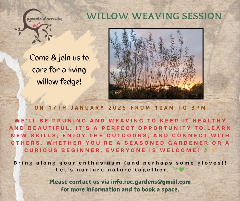Middlesbrough Environment City (@menvcity) on Twitter photo Our friends over at Regeneration of Communities are hosting another Willow Weaving workshop next Friday, January 17th, from 10am to 3pm. Free to attend, with a free lunch to boot! Email info.roc.gardens@gmail.com to book your space now! Our friends over at Regeneration of Communities are hosting another Willow Weaving workshop next Friday, January 17th, from 10am to 3pm. Free to attend, with a free lunch to boot! Email info.roc.gardens@gmail.com to book your space now!