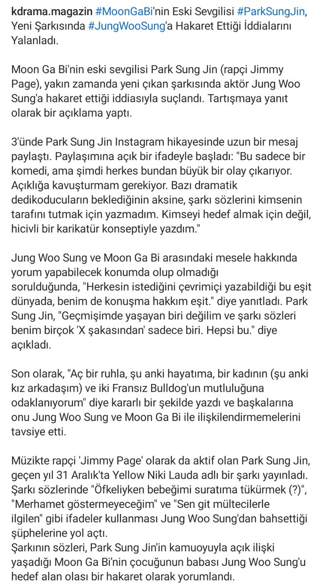 kdrama_magazin's tweet photo. #MoonGaBi'nin Eski Sevgilisi #ParkSungJin, Yeni ลarkฤฑsฤฑnda #JungWooSung'a Hakaret Ettiฤi ฤฐddialarฤฑnฤฑ Yalanladฤฑ. https://t.co/X5EZxofOd3