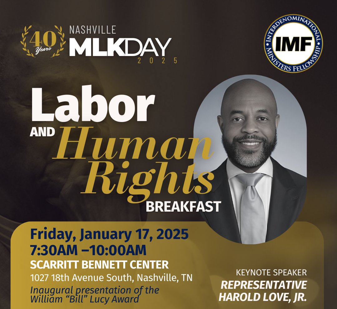 Join us next Friday, January 17 for the 2025 MLK Day Labor &amp; Human Rights Breakfast! Hear from our Keynote Speaker, Rep. Harold Love Jr., and see the inaugural presentation of the William "Bill" Lucy Award.

To register, visit➡️ bit.ly/MLKLHRB25