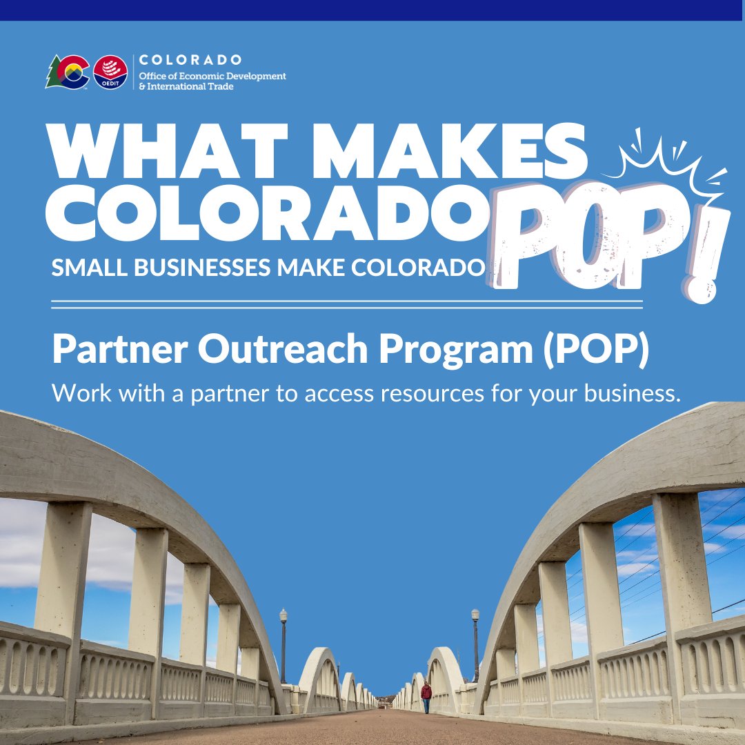 Our Partner Outreach Program aims to ensure that Coloradans learn about the various capital &amp; technical assistance programs available for #smallbiz owners. Please work with us to learn more about these resources &amp; visit ⬇️ oedit.colorado.gov/partner-outrea…