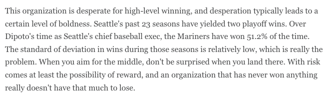 thejagepage's tweet photo. Yesterday, Jeff Passan chose violence against the #Mariners for "actively blowing one of the best opportunities in baseball".

Today, Bradford Doolittle, also of ESPN, decided it was his turn. https://t.co/pXcNQBgy3a