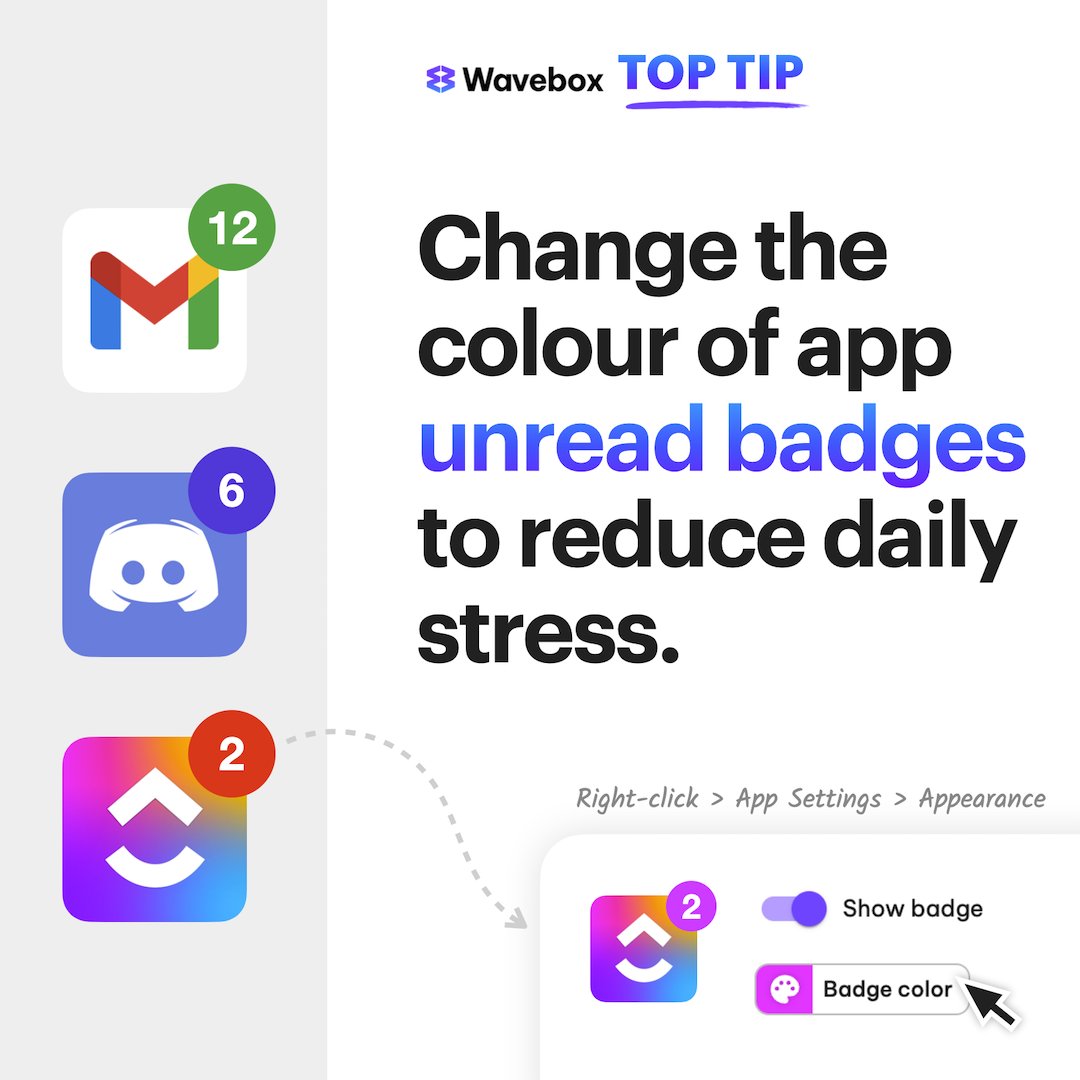 Happy New Year! Ease yourself into 2025 by eliminating red badge overload! Pick a different color for your app unread badges in <a href="/wavebox/">wave</a> to feel less stressed &amp; more in control. 🎨🧘🏽 #UnredYourUnreads #productivity #browserforwork #protip #waveboxbrowser