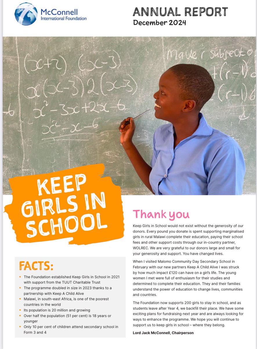 McC_IF's tweet image. It’s back to school in Malawi after the festive break. The Foundation supports 200 girls to stay in secondary school - get our latest annual report here mcconnellinternationalfoundation.org/wp-content/upl…