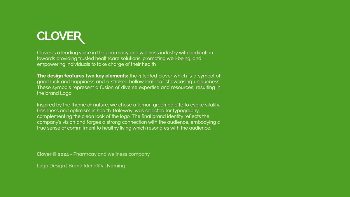 ugborobizy1's tweet photo. A Brand Identity design I made for Clover Pharmaceuticals and Wellness.

A thread! https://t.co/o8EAwlYwMd