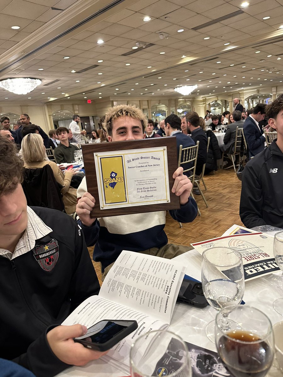 Finished the 2024 season at the SCANJ All-State Banquet Sunday. Great recognition of our team with 5 guys selected &amp; picked as the 8th best public school in the state. Also a huge shoutout to Brody for being chosen as a 1st team all-state GK! #COYR #HeldTheRope @RobbinsvilleAD