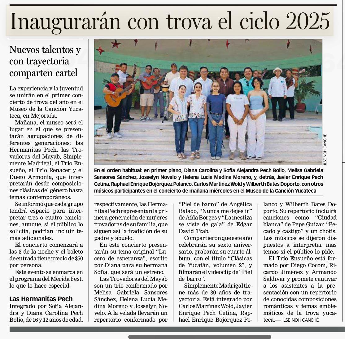 Mañana 8 de enero, 8:00 pm
¡Te esperamos !!! para disfrutar una hermosa serenata con talentosos trovadores en el marco del 483 aniversario de la Ciudad.
#ViveLaTrovaYucateca #TrovadoresYucatecos #AmoLaTrovaYucateca #conciertodeañonuevo  <a href="/CeciliaPatronL/">Cecilia Patrón Laviada</a>  <a href="/huachodiazmena/">Joaquín Díaz Mena</a>