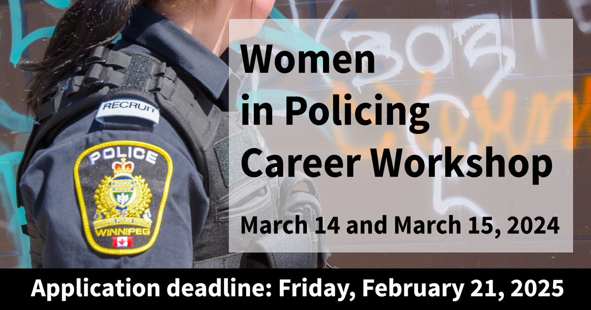 Breaking Barriers: Women in Policing Career Workshop

Explore a career in law enforcement with WPS! Join our two-day workshop for women interested in policing.

📅 March 14–15, 2025
🔗 Register by Feb 21: winnipeg.ca/policerecruiti…
#WomenInPolicing #WPScareers