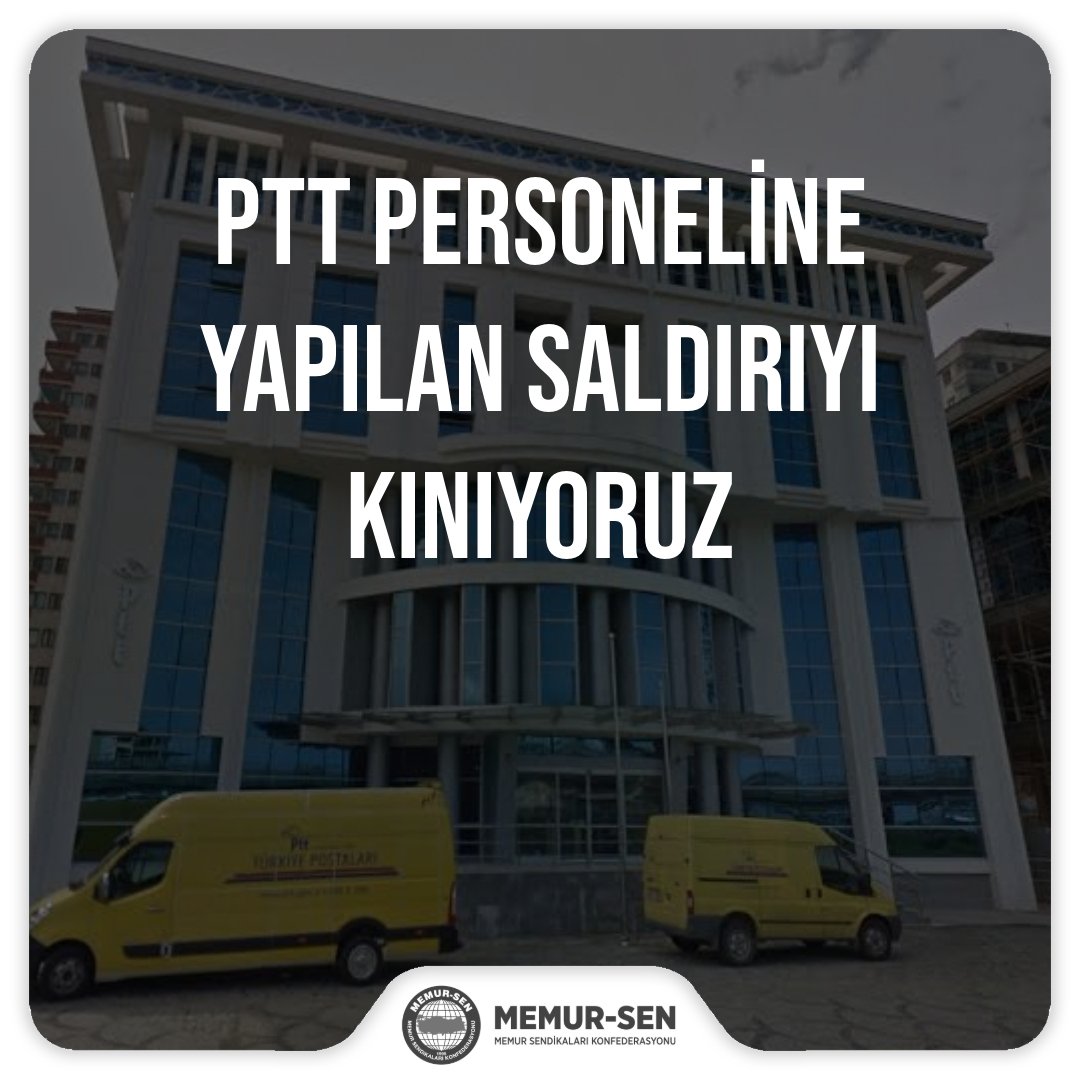 Rize PTT Merkez Müdürlüğü'nde yaşanan silahlı saldırıda hayatını kaybeden müdür vekili Selim Okumuş ve temizlik görevlisi Ömer Bayazıt'a Allah'tan rahmet, ailelerine ve PTT camiasına başsağlığı diliyoruz. 

Kamu görevlilerine yapılan saldırıyı şiddetle kınıyoruz.