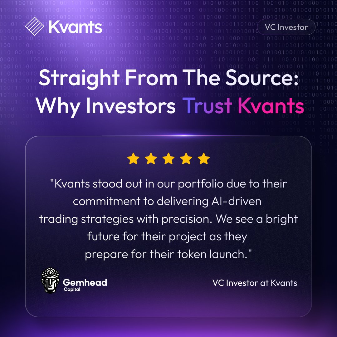 🙏Thank you, <a href="/Gemhead_Capital/">Gemhead Capital</a>, for placing your trust in <a href="/KvantsAI/">Kvants</a>

With our #AIAgent driving quantitative strategies and our #IDO just around the corner, it’s always a pleasure to have an investor like you on our team.

Here’s to a successful #TGE in Jan 2025🚀

#Bitcoin #Web3