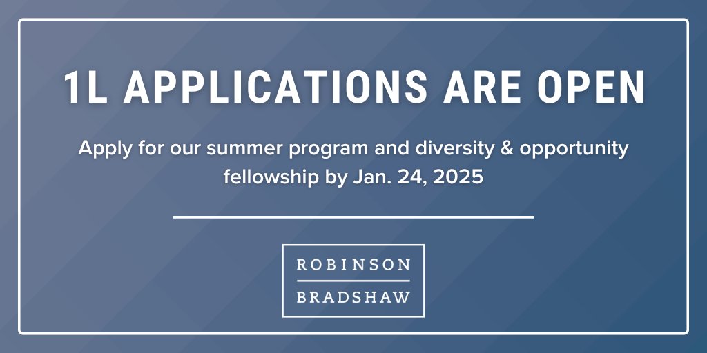 Law students, it's not too late to apply for our 1L programs! Applications for our summer program and the Robinson Bradshaw Diversity and Opportunity Fellowship close on Jan. 24.

Apply here: lawcruit.micronapps.com/sup/JobPosting…