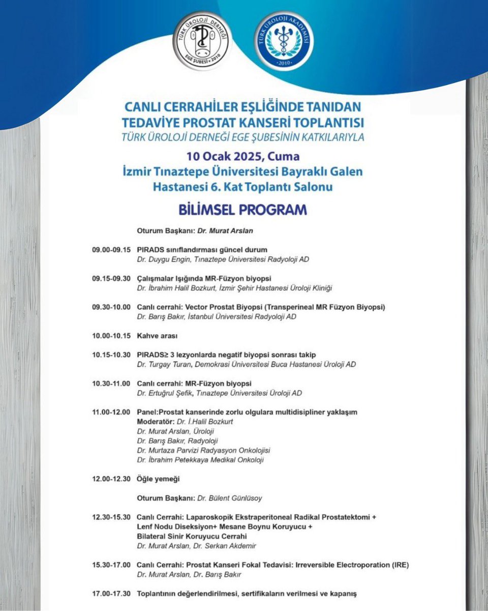 Prof.Dr.Murat Arslan (@profmuratarslan) on Twitter photo Canlı Cerrahiler ve Multidisipliner Yaklaşımla Tanıdan Tedaviye #ProstatKanseri Toplantısı 10 Ocak Cuma günü #İzmir <a href="/TinaztepeUni/">İzmir Tınaztepe Üniversitesi</a> Bayraklı Galen Hastanesinde gerçekleşecektir. Teknolojiyi, tecrübeyi ve bilimi bir arada deneyimlemek için hepinizi bekliyoruz! #üroloji
<a href="/Uroturk/">Türk Üroloji Derneği</a> Canlı Cerrahiler ve Multidisipliner Yaklaşımla Tanıdan Tedaviye #ProstatKanseri Toplantısı 10 Ocak Cuma günü #İzmir <a href="/TinaztepeUni/">İzmir Tınaztepe Üniversitesi</a> Bayraklı Galen Hastanesinde gerçekleşecektir. Teknolojiyi, tecrübeyi ve bilimi bir arada deneyimlemek için hepinizi bekliyoruz! #üroloji
<a href="/Uroturk/">Türk Üroloji Derneği</a>
