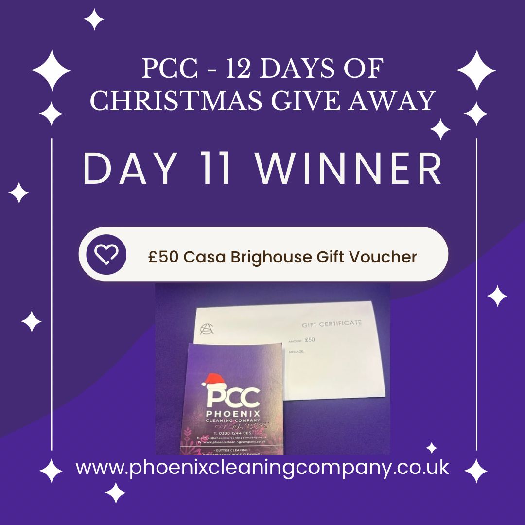 WIN WITH PCC REDRAWN - DAY 11 NEW WINNER

VICTORIA MARIE JAQUES

(The original winner was unable to collect the prize, as per the competition t's &amp; c's, so we have redrawn a winner)

Please get in touch to collect your prize - 03301244085 or office@phoenixcleaningcompany.co.uk