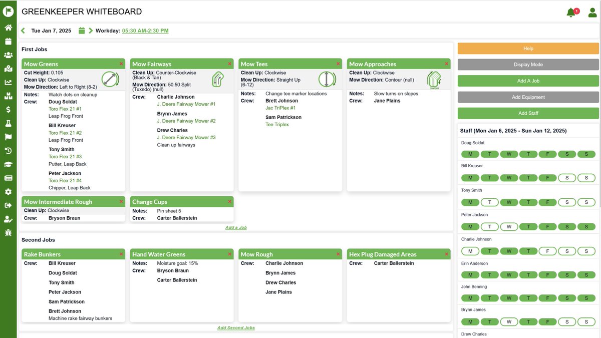 GreenKeeperApp's tweet image. Connect your team with your agronomic program! GreenKeeper CIS subscribers now have access to the new GreenKeeper WhiteBoard. Manage staff, assign jobs, and add equipment—all within GreenKeeper App. This feature will be available to all subscribers soon.