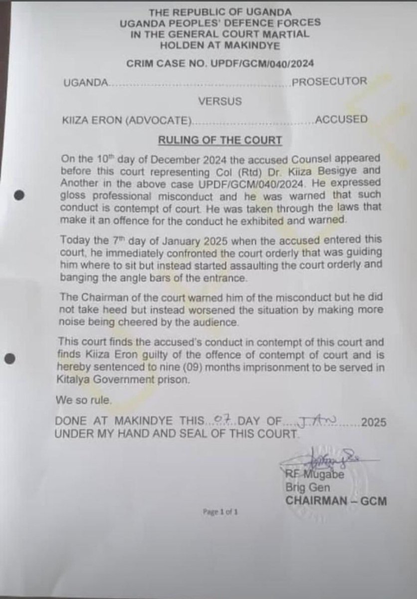 Haki Defenders Foundation (@hakidefenders) on Twitter photo The military court in Uganda defines the demeanor of <a href="/kiizaeron/">KIIZA ERON</a> as contempt of court erroneously imprisoning him for nine (9) months. We demand his unconditional release and the end to the trial of civilians under this unlawful establishment.
#FreeKiizaEron The military court in Uganda defines the demeanor of <a href="/kiizaeron/">KIIZA ERON</a> as contempt of court erroneously imprisoning him for nine (9) months. We demand his unconditional release and the end to the trial of civilians under this unlawful establishment.
#FreeKiizaEron
