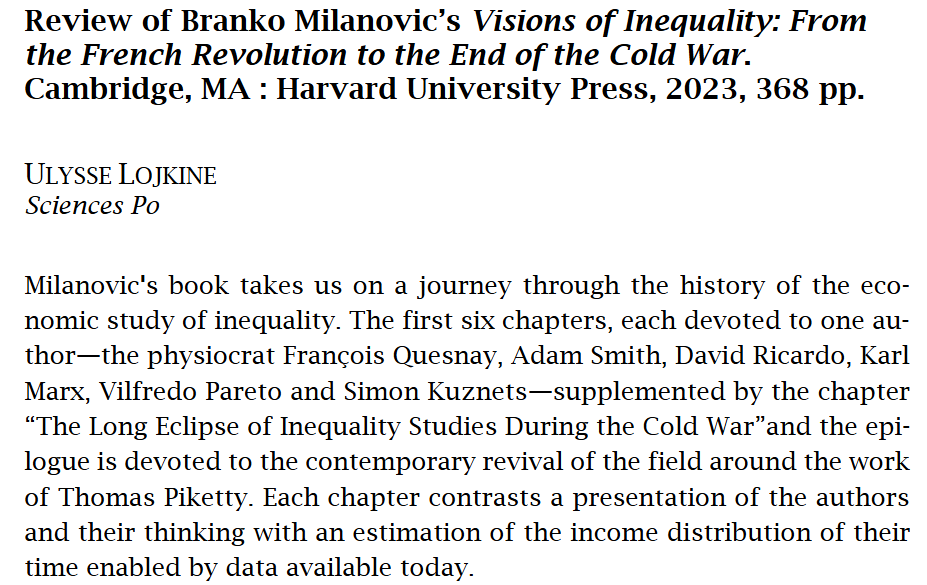 ErasmusJPE's tweet image. Up next is a book review: Ulysse Lojkine (@ULojkine) reviews Branko Milanovic’s (@BrankoMilan) 'Visions of Inequality: From the French Revolution to the End of the Cold War'. ejpe.org/journal/articl…